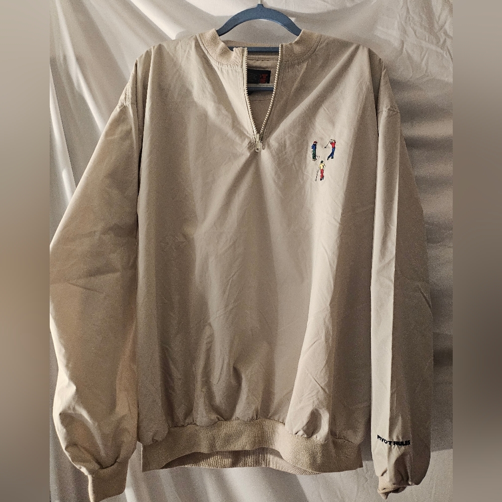 Pivot Rules Men's Lg beige 1/4 Zip Banded Waist Vented‎ Golf Windbreaker.